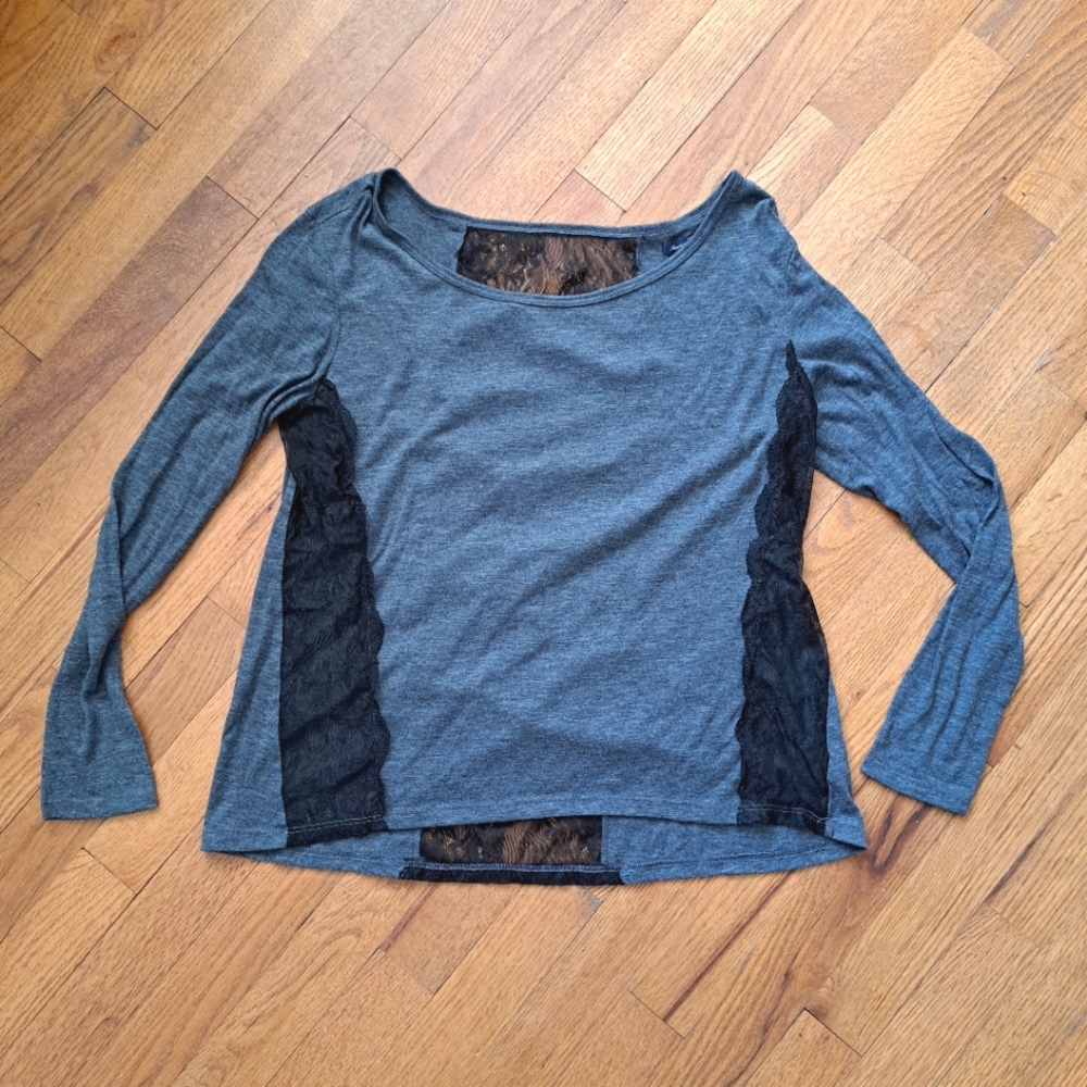 American Eagle Gray Lace Panel Women's Top Sz S